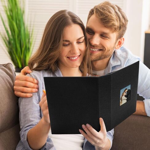 ألبوم صور بغطاء من القماش مقاس 4 × 6 مع نافذة مربعة يمكنك صنعها بنفسك كتاب صور سهل الارتداء للسفر وحفلات الزفاف والذكرى السنوية 200 جيب أسود in Kuwait