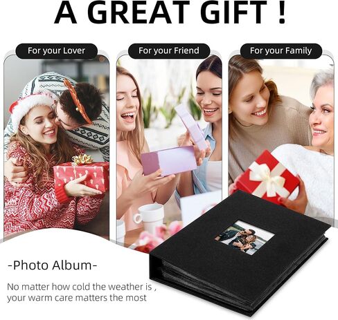 ألبوم صور بغطاء من القماش مقاس 4 × 6 مع نافذة مربعة يمكنك صنعها بنفسك كتاب صور سهل الارتداء للسفر وحفلات الزفاف والذكرى السنوية 200 جيب أسود in Kuwait