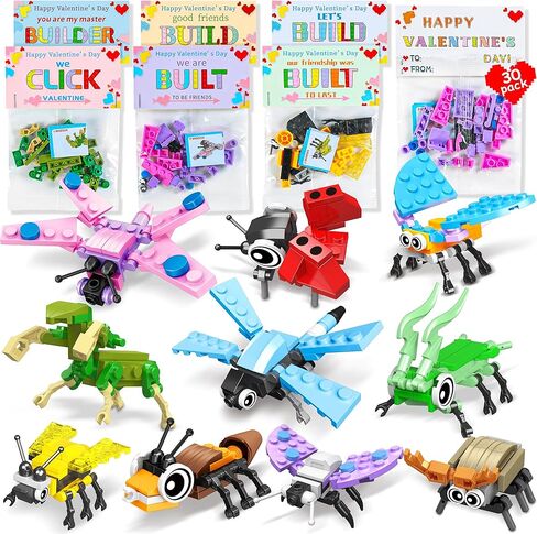 30 Pack Valentines Gifts for Kids - Building Blocks, Cards with Animal Blocks for Boys & Girls, Classroom Valentines Gifts & Party Favors in Saudi Arabia