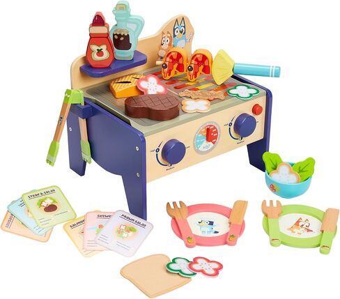 Bluey – Wooden BBQ and Salad Set, 33-Piece Colorful Playset with Tongs and Food Pieces – Realistic Role-Play & Imaginative Fun for Ages 3 Years and Up in Kuwait