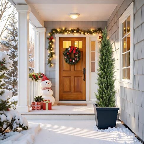 Artificial Simulated Pine Shrubs, UV Resistant, for Decorating Porches, Front Doors, and Terraces.2pack Fully Decorated(6ft) in Saudi Arabia