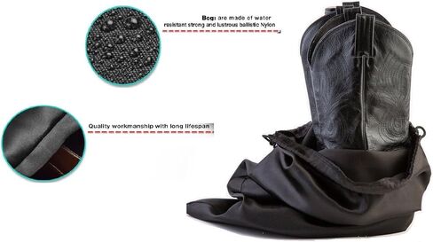 Travel and Storage Boot Bags, Cowboy Boot Bag, Made of Strong Water Proof Ballistic Nylon w/Locking Drawstring (Black) -Set of 4 Travel Boot Bags, 23" X 19" in Saudi Arabia