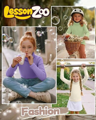 3 Pack Girls' Turtleneck Long Sleeve T-Shirt Kids Thermal Underwear Tops Warm Soft Winter Base Layer Tees in Saudi Arabia