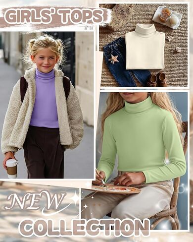 3 Pack Girls' Turtleneck Long Sleeve T-Shirt Kids Thermal Underwear Tops Warm Soft Winter Base Layer Tees in Saudi Arabia