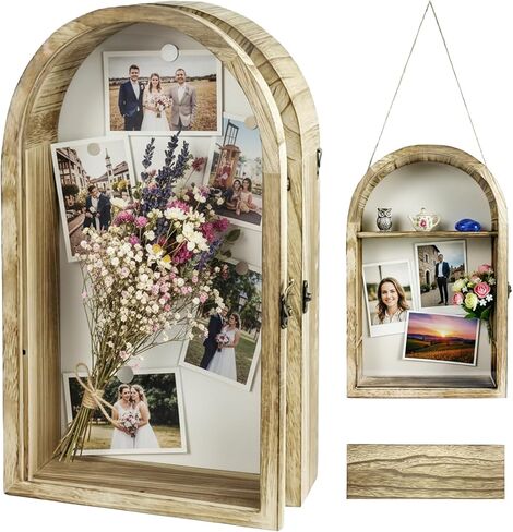 Shadow Box Frame 10x16 with Removable Shelves, Wood Shadow Boxes Display Cases for Flowers Graduation Wedding Bouquet Gifts Picture Photo Memory, Linen Back, Acrylic Door in Saudi Arabia