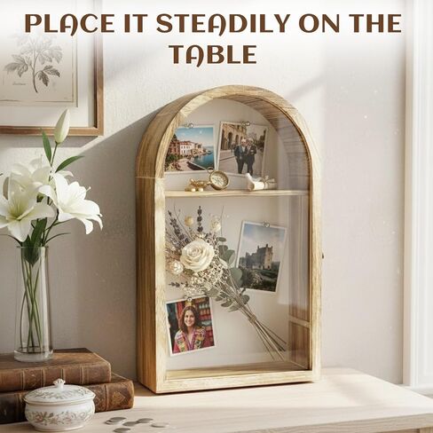 Shadow Box Frame 10x16 with Removable Shelves, Wood Shadow Boxes Display Cases for Flowers Graduation Wedding Bouquet Gifts Picture Photo Memory, Linen Back, Acrylic Door in Saudi Arabia