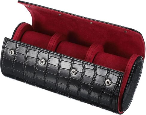 uxcell Watch Travel Case for Men Crocodile Pattern Leather Watch Roll Travel Case Portable Watch Storage Box for Christmas, Birthday, and Anniversary 3 Slots (Black) in Saudi Arabia