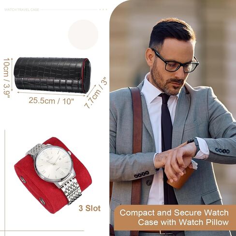 uxcell Watch Travel Case for Men Crocodile Pattern Leather Watch Roll Travel Case Portable Watch Storage Box for Christmas, Birthday, and Anniversary 3 Slots (Black) in Saudi Arabia