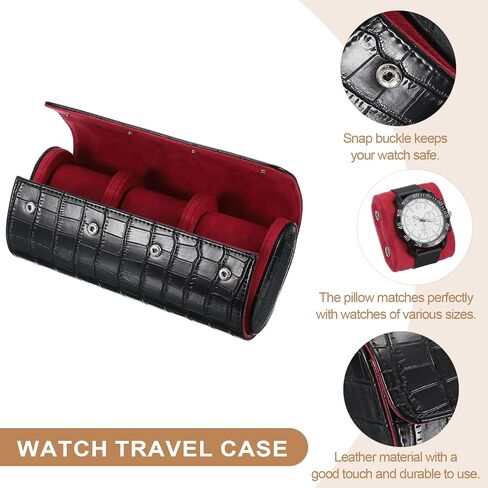 uxcell Watch Travel Case for Men Crocodile Pattern Leather Watch Roll Travel Case Portable Watch Storage Box for Christmas, Birthday, and Anniversary 3 Slots (Black) in Saudi Arabia