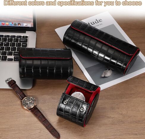 uxcell Watch Travel Case for Men Crocodile Pattern Leather Watch Roll Travel Case Portable Watch Storage Box for Christmas, Birthday, and Anniversary 3 Slots (Black) in Saudi Arabia