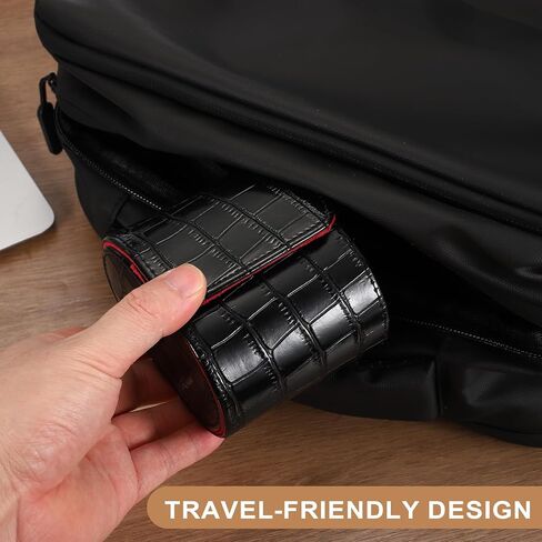 uxcell Watch Travel Case for Men Crocodile Pattern Leather Watch Roll Travel Case Portable Watch Storage Box for Christmas, Birthday, and Anniversary 3 Slots (Black) in Saudi Arabia