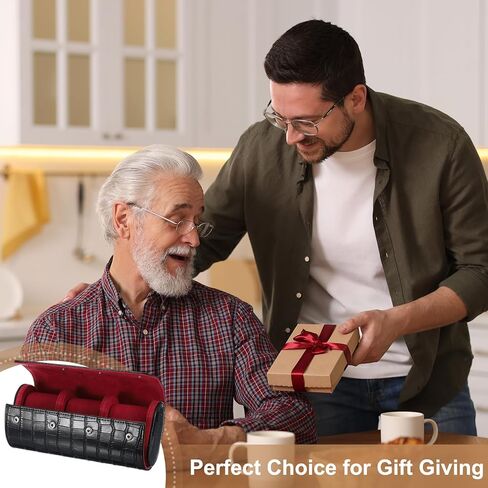 uxcell Watch Travel Case for Men Crocodile Pattern Leather Watch Roll Travel Case Portable Watch Storage Box for Christmas, Birthday, and Anniversary 3 Slots (Black) in Saudi Arabia