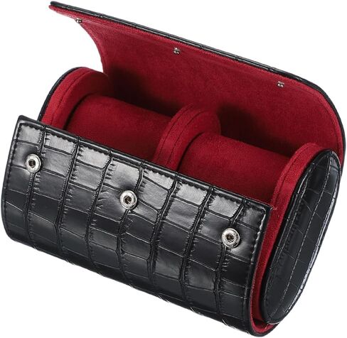uxcell Watch Travel Case for Men Crocodile Pattern Leather Watch Roll Travel Case Portable Watch Storage Box for Christmas, Birthday, and Anniversary 3 Slots (Black) in Saudi Arabia