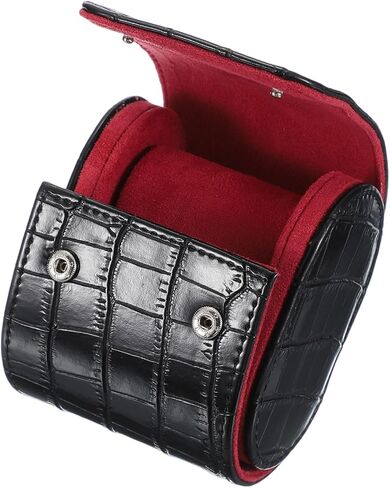 uxcell Watch Travel Case for Men Crocodile Pattern Leather Watch Roll Travel Case Portable Watch Storage Box for Christmas, Birthday, and Anniversary 3 Slots (Black) in Saudi Arabia