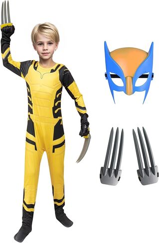 Boys Hero Costume Halloween Cosplay Kids Yellow Spandex Bodysuit with Mask Claws in Saudi Arabia
