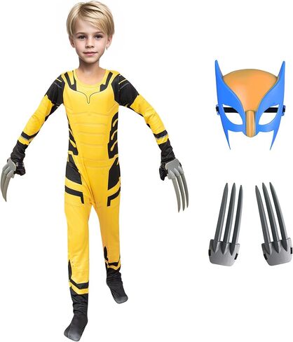 Boys Hero Costume Halloween Cosplay Kids Yellow Spandex Bodysuit with Mask Claws in Saudi Arabia