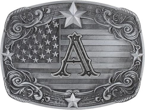 Western Belt Buckle for Men Women, Initial Letter ABCDJRM to Z Silver Cowboy Belt Buckles American Flag Accessories in Saudi Arabia