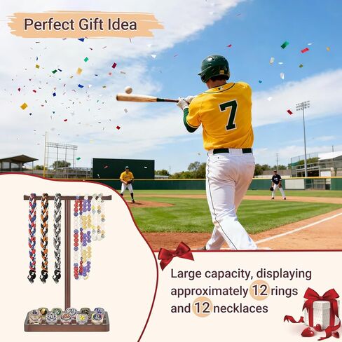 Mkono Wooden Baseball Drip Necklace Organizer Holder, Championship Ring Display Holder, Softball Ring Holder Baseball Gifts for Boy Team Player Men Home Bedroom Decor in Saudi Arabia
