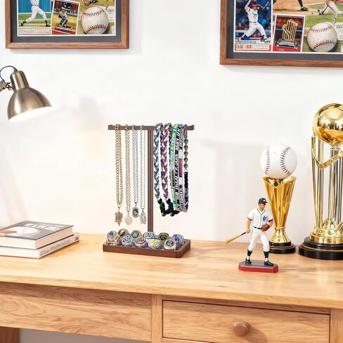 Mkono Wooden Baseball Drip Necklace Organizer Holder, Championship Ring Display Holder, Softball Ring Holder Baseball Gifts for Boy Team Player Men Home Bedroom Decor in Saudi Arabia