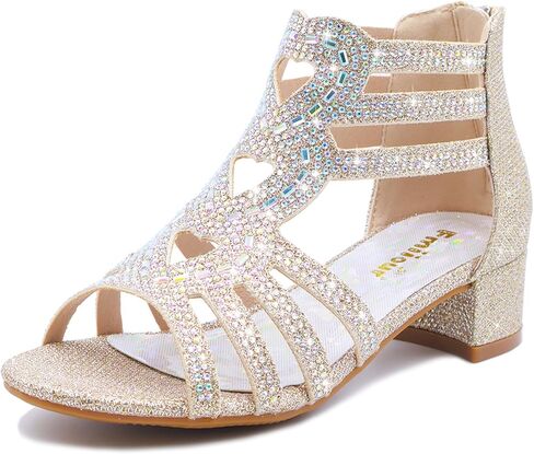 Girls High Heels Sparkly Rhinestone Dress Shoes Elegant Glitter Heels for Girls Wedding Party Flower Girl Sandals in Saudi Arabia