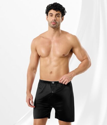 Satin Boxers for Men 5 Pack, Silk Feeling Boxer Shorts with Button Fly, Breathable Loose Men's Underwear for Sleep in Saudi Arabia
