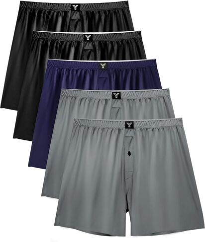 Satin Boxers for Men 5 Pack, Silk Feeling Boxer Shorts with Button Fly, Breathable Loose Men's Underwear for Sleep in Saudi Arabia