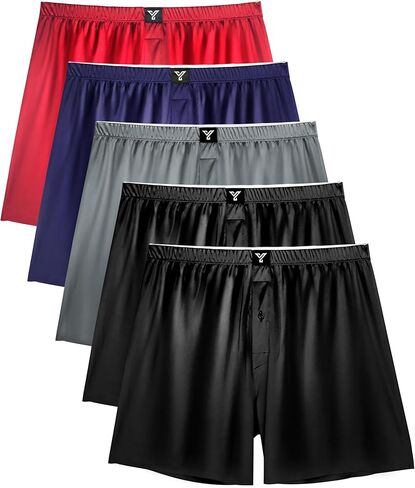Satin Boxers for Men 5 Pack, Silk Feeling Boxer Shorts with Button Fly, Breathable Loose Men's Underwear for Sleep in Saudi Arabia