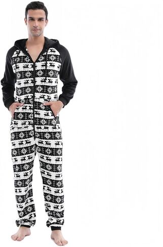 Men's Flannel 1-Piece Pajamas for Adults, Christmas Halloween Themed Sleepwear with Hood for Holiday Lounge Wear in Saudi Arabia