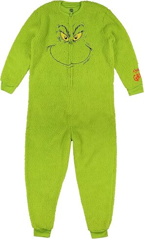 Dr Seuss The Grinch Union Suit Adult Embroidered Face Plush Full-Zip Pajama Costume in Saudi Arabia
