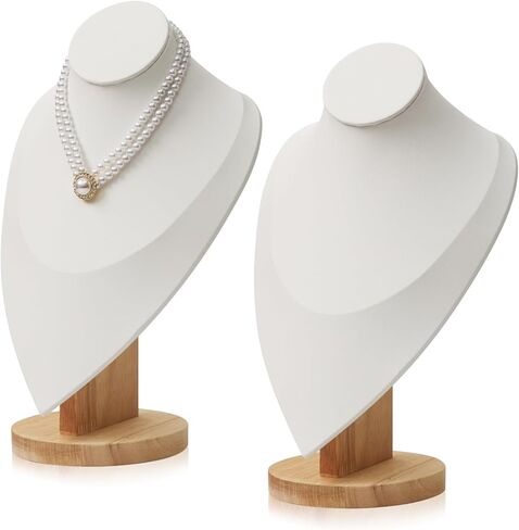 Necklace Display Stand Bamboo Jewelry Bust Display Stands Necklace Bust for Selling for Vendors (White, 11.4 * 7.5 Inch) in Saudi Arabia