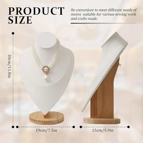 Necklace Display Stand Bamboo Jewelry Bust Display Stands Necklace Bust for Selling for Vendors (White, 11.4 * 7.5 Inch) in Saudi Arabia