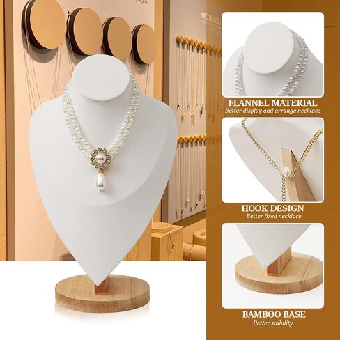Necklace Display Stand Bamboo Jewelry Bust Display Stands Necklace Bust for Selling for Vendors (White, 11.4 * 7.5 Inch) in Saudi Arabia