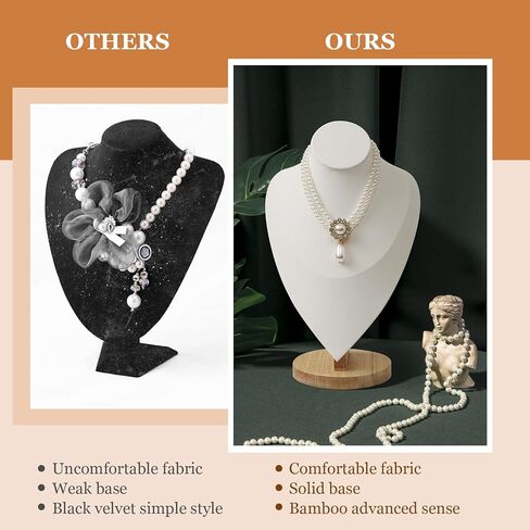 Necklace Display Stand Bamboo Jewelry Bust Display Stands Necklace Bust for Selling for Vendors (White, 11.4 * 7.5 Inch) in Saudi Arabia