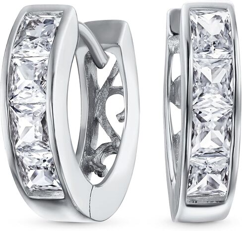 1.00 Ct Princess Cut Multi Gemstone Womens 925 Sterling Silver 14k White Gold Finish Clip On Huggie Hoop Earrings in Saudi Arabia