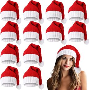 Santa Hats Bulk Christmas Knitted Hat for Adult Women Men Red Soft Warm Crochet Cap with Pompom Xmas Knit Beanie in Saudi Arabia