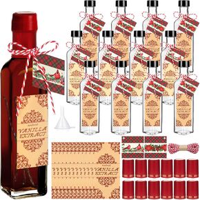 Tioncy 12 Set Vanilla Extract Bottles for Homemade 5 oz Amber Glass Bottle Square Vanilla Jar for Syrup Gifts with Cap Shrink Band Hummingbird Sticker Syrup Food Storage Gifts Giving for Christmas in Saudi Arabia