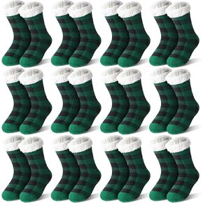12 Pairs Christmas Fuzzy Slipper Socks Anti Slip Cozy Fluffy Socks for Women Winter Christmas Gifts in Saudi Arabia
