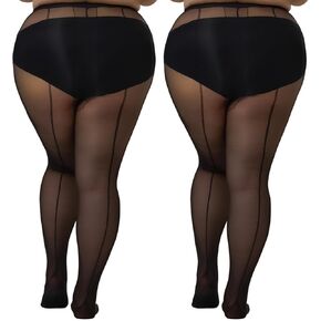MERYLURE 2 Pack Plus Size Backseam Black Tights for Women, 20D Sheer T-Crotch Pantyhose Sheer To Waist Stockings in Kuwait