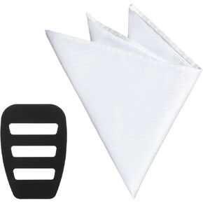 Grevosea White Pocket Square، 9.8 بوصة مناديل رجالي أنيقة وقابلة لإعادة الاستخدام منديل جيب حريري مربع مع حامل لحفلات الزفاف التجارية in Kuwait