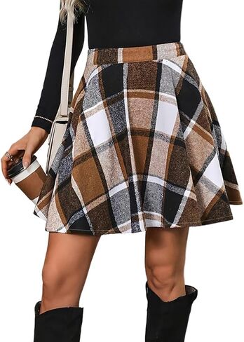 Kinghua Plaid Skirt for Women Fall Winter Clothes Casual High Waisted Pleated Flowy A Line Vintage Cute Flared Mini Skirts in Saudi Arabia