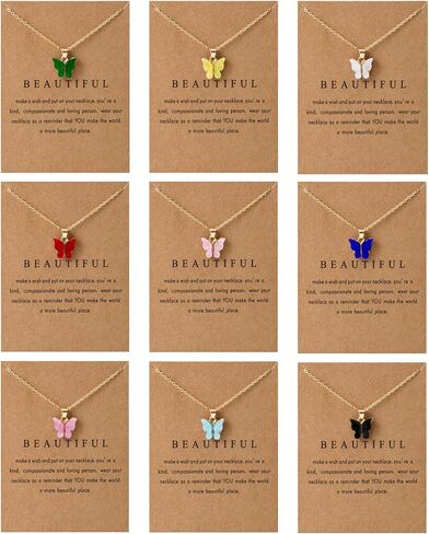 9Pcs Bohemian Butterfly Pendant Necklace Set,Dainty Adjustable Acrylic Colorful Insect Chain Necklace Minimalist Choker Necklace for Women Lover Jewelry Gift in Saudi Arabia