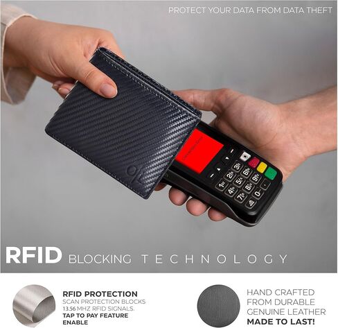محفظة جلدية من Oak Leathers للرجال - محافظ RFID ثنائية الطي مع 9 بطاقات ائتمان ونافذة واحدة لبطاقة الهوية وجيب أمامي رفيع وبسيط هدية للرجال in Saudi Arabia