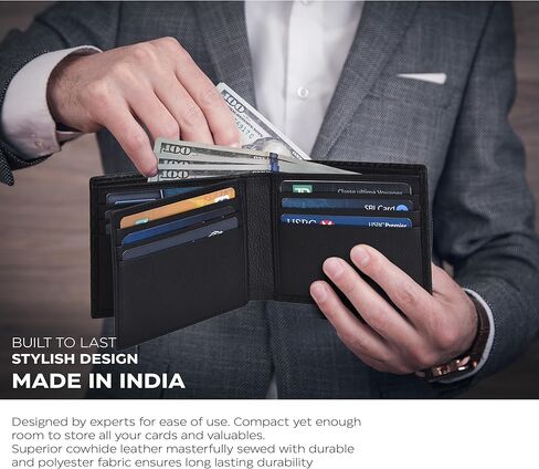 محفظة جلدية من Oak Leathers للرجال - محافظ RFID ثنائية الطي مع 9 بطاقات ائتمان ونافذة واحدة لبطاقة الهوية وجيب أمامي رفيع وبسيط هدية للرجال in Saudi Arabia