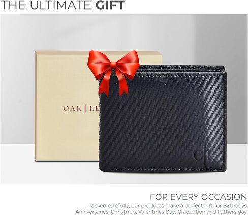 محفظة جلدية من Oak Leathers للرجال - محافظ RFID ثنائية الطي مع 9 بطاقات ائتمان ونافذة واحدة لبطاقة الهوية وجيب أمامي رفيع وبسيط هدية للرجال in Saudi Arabia