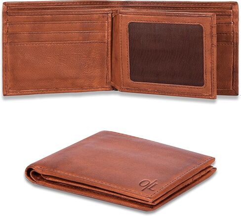 محفظة جلدية من Oak Leathers للرجال - محافظ RFID ثنائية الطي مع 9 بطاقات ائتمان ونافذة واحدة لبطاقة الهوية وجيب أمامي رفيع وبسيط هدية للرجال in Saudi Arabia