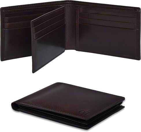 محفظة جلدية من Oak Leathers للرجال - محافظ RFID ثنائية الطي مع 9 بطاقات ائتمان ونافذة واحدة لبطاقة الهوية وجيب أمامي رفيع وبسيط هدية للرجال in Saudi Arabia