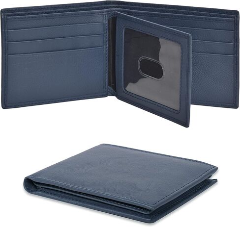 محفظة جلدية من Oak Leathers للرجال - محافظ RFID ثنائية الطي مع 9 بطاقات ائتمان ونافذة واحدة لبطاقة الهوية وجيب أمامي رفيع وبسيط هدية للرجال in Saudi Arabia