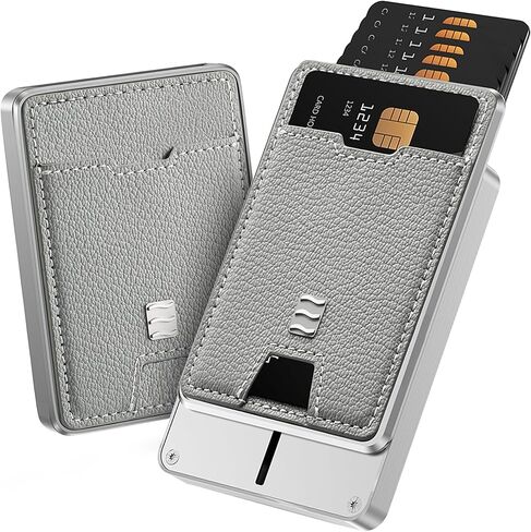 محفظة VENICE RFID، حامل بطاقات بسيط مع وصول سريع، يحمل من 1 إلى 14 بطاقة ونقود، جلد نباتي وألومنيوم مصقول، تغليف جاهز للهدايا (أسود وذهبي) in Saudi Arabia