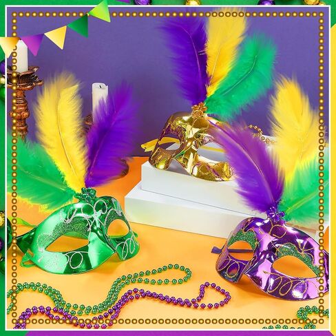 18 Pcs Mardi Gras Feather Masks Bulk Carnival Masquerade Mask Party Decorations Mardi Gras Cosplay Costumes Dress Up Accessories for Women Men Venetian Party Favors in Saudi Arabia