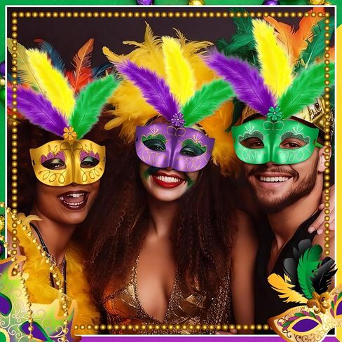 18 Pcs Mardi Gras Feather Masks Bulk Carnival Masquerade Mask Party Decorations Mardi Gras Cosplay Costumes Dress Up Accessories for Women Men Venetian Party Favors in Saudi Arabia